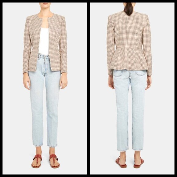 💕THEORY💕 Check Zip-Front Sculptured Jacket Grid Street Ivory Checker Print NWT - Picture 8 of 16